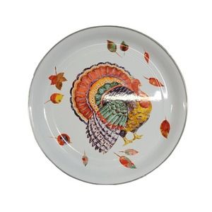 Vintage Hallmark Thanksgiving Turkey Holiday 15" Round Enamel Tray